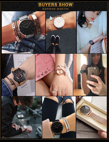 2023 New Women Bracelet Watch 1 Set Japan Quartz Movement Simple Rose Gold Stainless Steel Mesh Student Watches Relogio Feminino