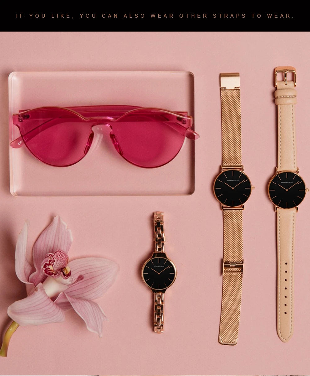 2023 New Women Bracelet Watch 1 Set Japan Quartz Movement Simple Rose Gold Stainless Steel Mesh Student Watches Relogio Feminino