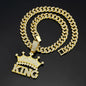 Men Hip Hop Crown with King Pendant Necklace with 13mm Crystal Cuban Chain HipHop Iced Out Bling Necklaces Fashion Charm Jewelry