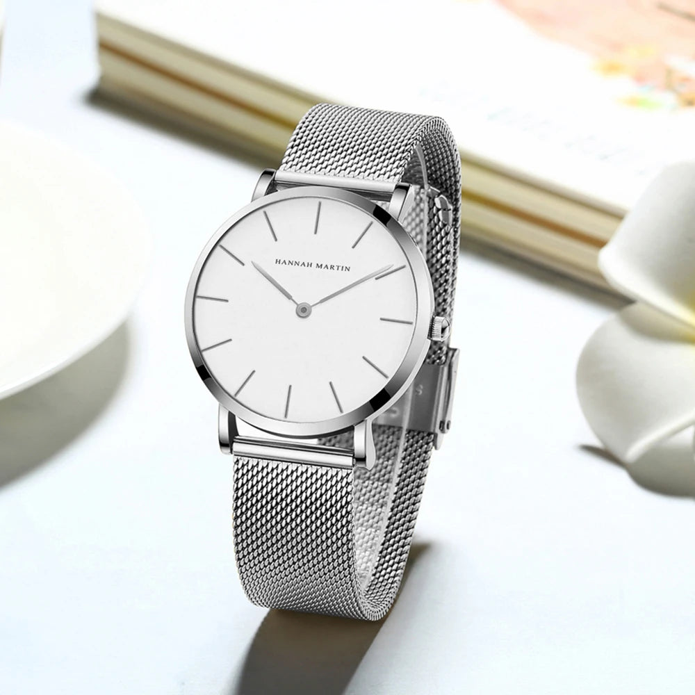 2023 New Women Bracelet Watch 1 Set Japan Quartz Movement Simple Rose Gold Stainless Steel Mesh Student Watches Relogio Feminino