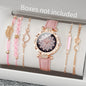 6PCS/Set Fashion Heart Dial Women's Watch Casual Leather Band Analog Quartz Watch Leaf Bracelets Set（Without Box）