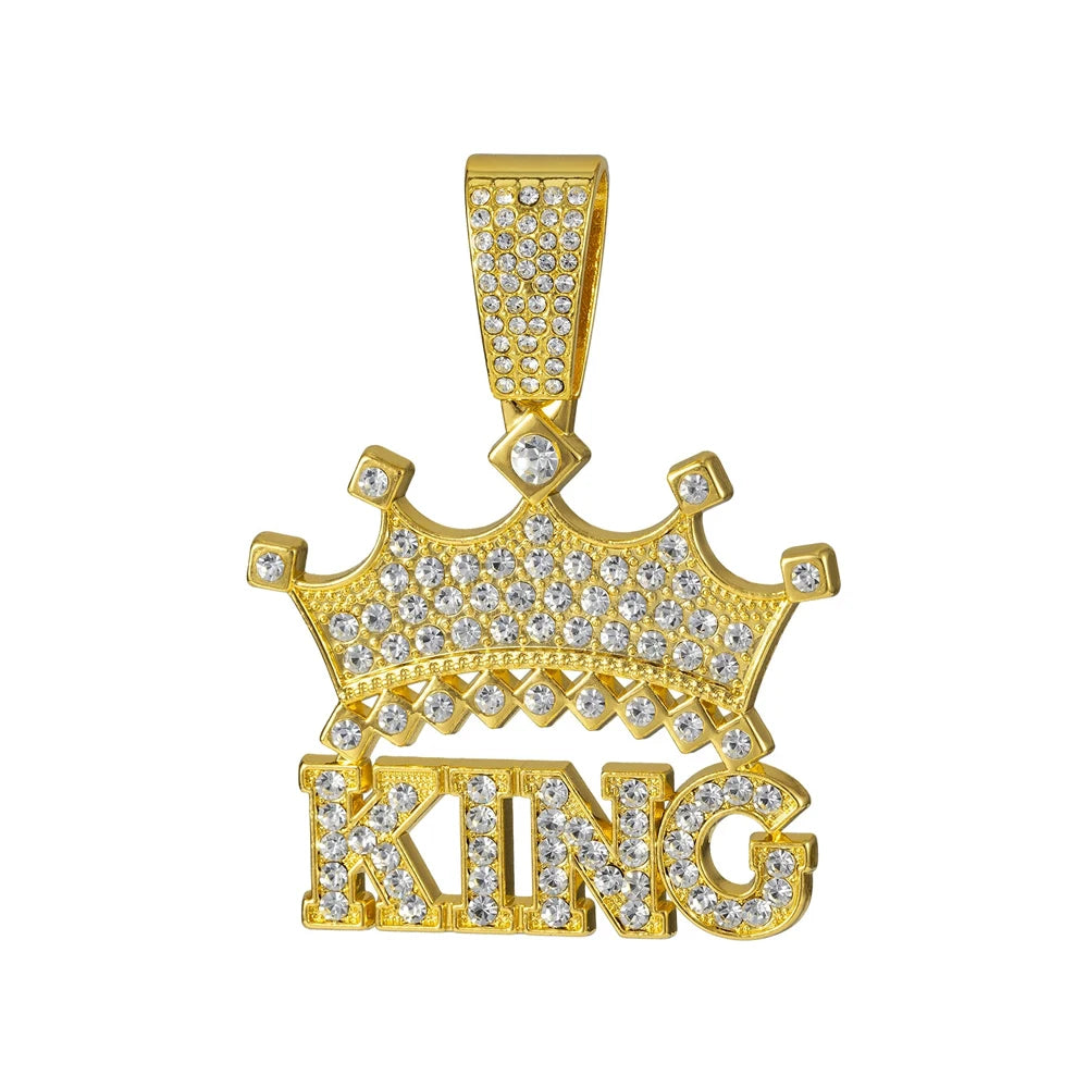 Men Hip Hop Crown with King Pendant Necklace with 13mm Crystal Cuban Chain HipHop Iced Out Bling Necklaces Fashion Charm Jewelry