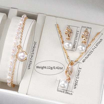 5PCS/Set Fashion Women Watches Ladies Pearls Band Quartz Wristwatch Jewelry Set Reloj Mujer（Without Box）