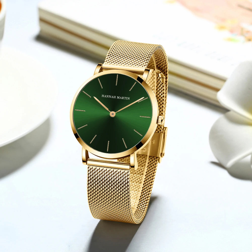2023 New Women Bracelet Watch 1 Set Japan Quartz Movement Simple Rose Gold Stainless Steel Mesh Student Watches Relogio Feminino