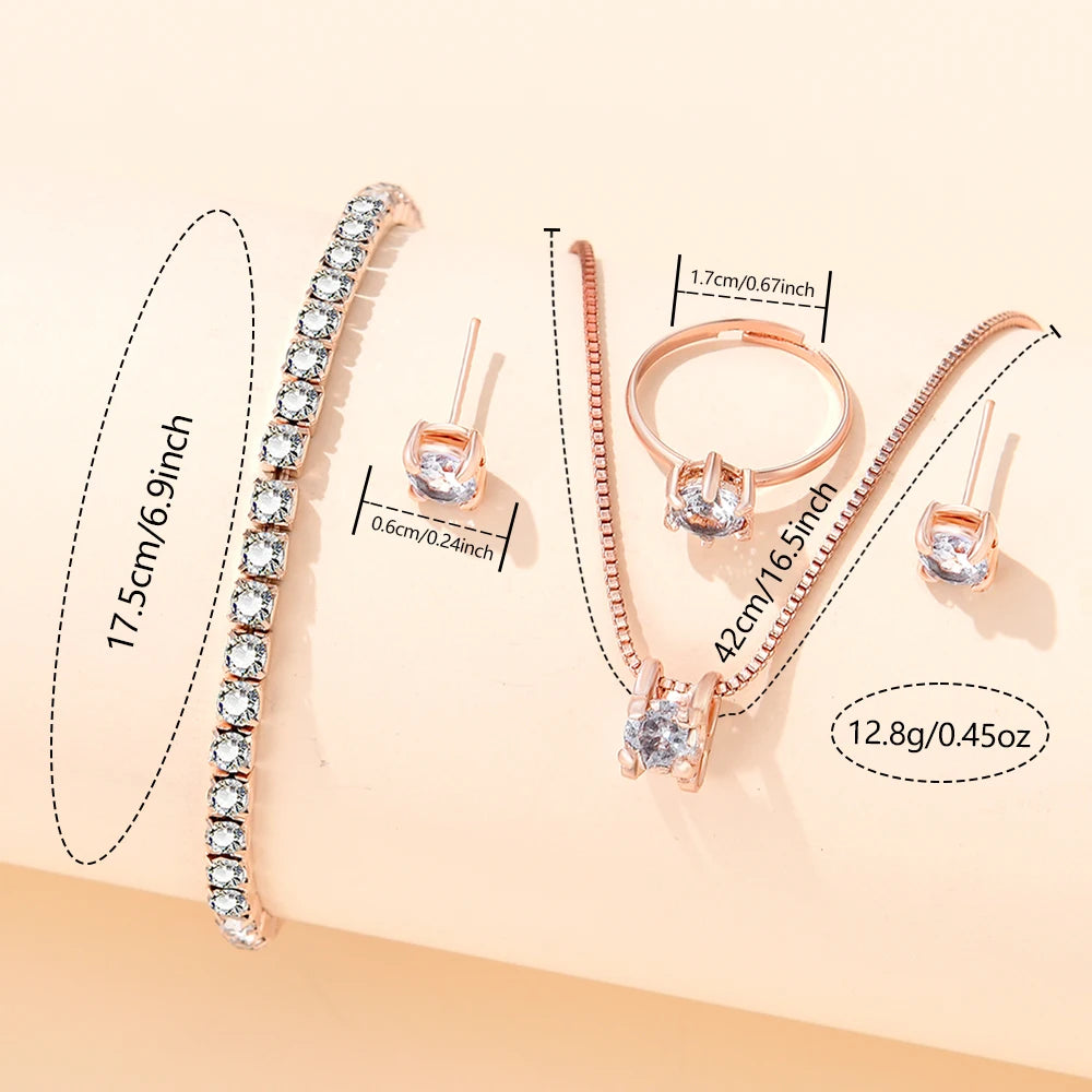 6pcs Women's Watch Fashion Casual Quartz Watch and Necklace Bracelet Ring Earrings Jewelry Set