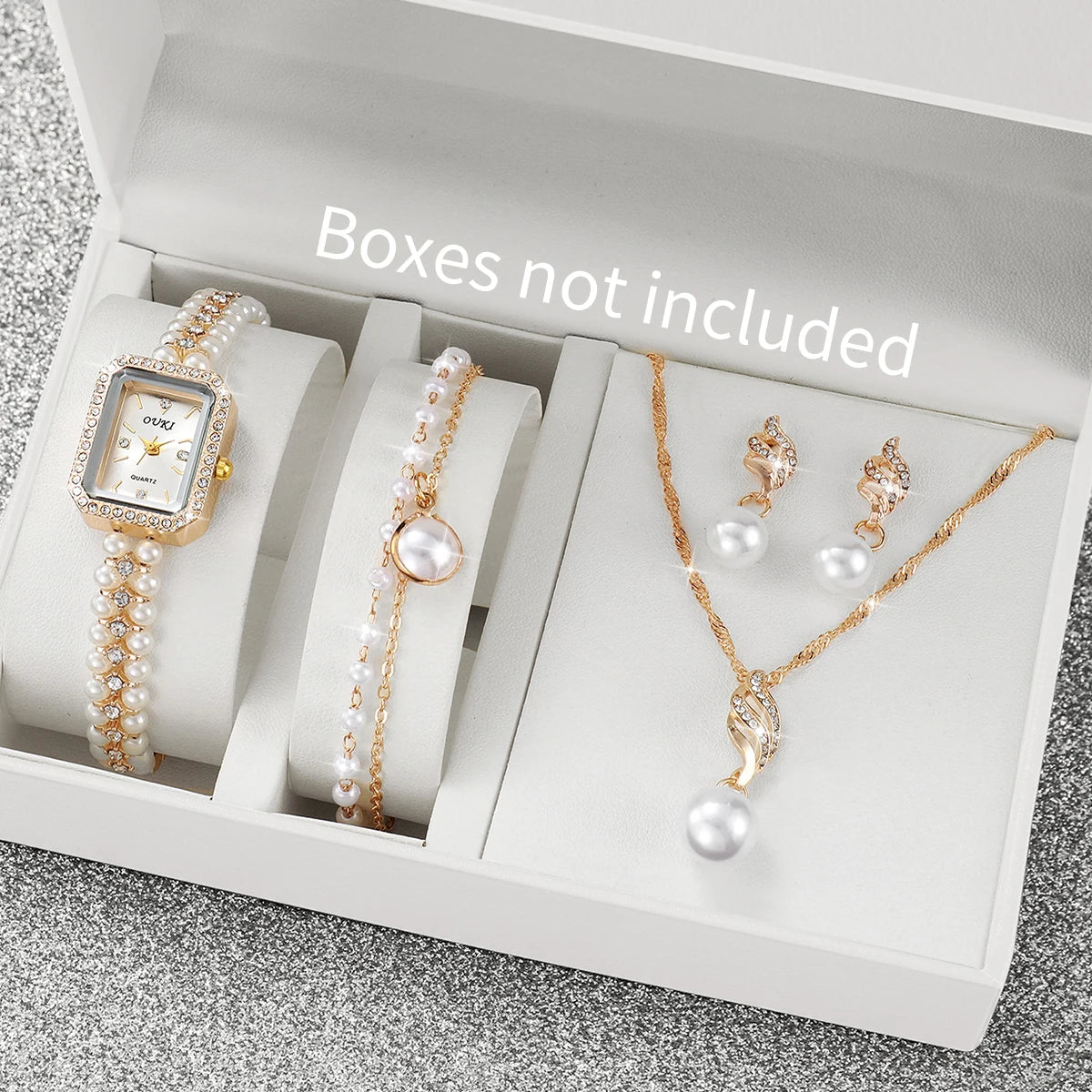 5PCS/Set Fashion Women Watches Ladies Pearls Band Quartz Wristwatch Jewelry Set Reloj Mujer（Without Box）