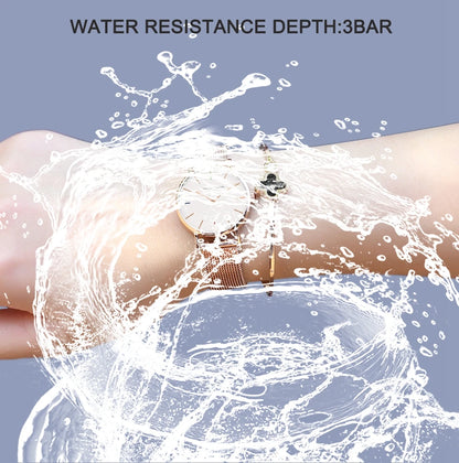 2023 New Women Bracelet Watch 1 Set Japan Quartz Movement Simple Rose Gold Stainless Steel Mesh Student Watches Relogio Feminino