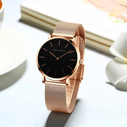 2023 New Women Bracelet Watch 1 Set Japan Quartz Movement Simple Rose Gold Stainless Steel Mesh Student Watches Relogio Feminino