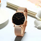 2023 New Women Bracelet Watch 1 Set Japan Quartz Movement Simple Rose Gold Stainless Steel Mesh Student Watches Relogio Feminino