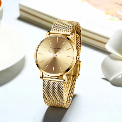 2023 New Women Bracelet Watch 1 Set Japan Quartz Movement Simple Rose Gold Stainless Steel Mesh Student Watches Relogio Feminino