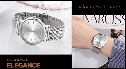 2023 New Women Bracelet Watch 1 Set Japan Quartz Movement Simple Rose Gold Stainless Steel Mesh Student Watches Relogio Feminino