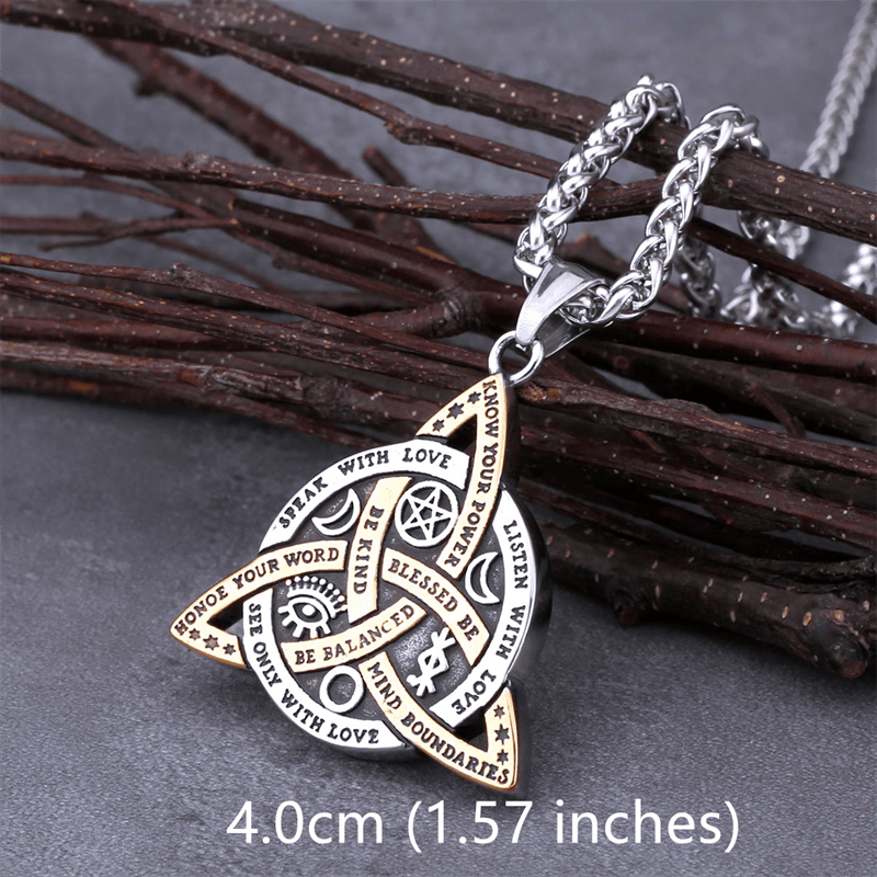 1pc Norse Viking Odin Trinity Pendant Necklace - Vintage Stainless Steel Amulet Jewelry for Men with Wooden Box