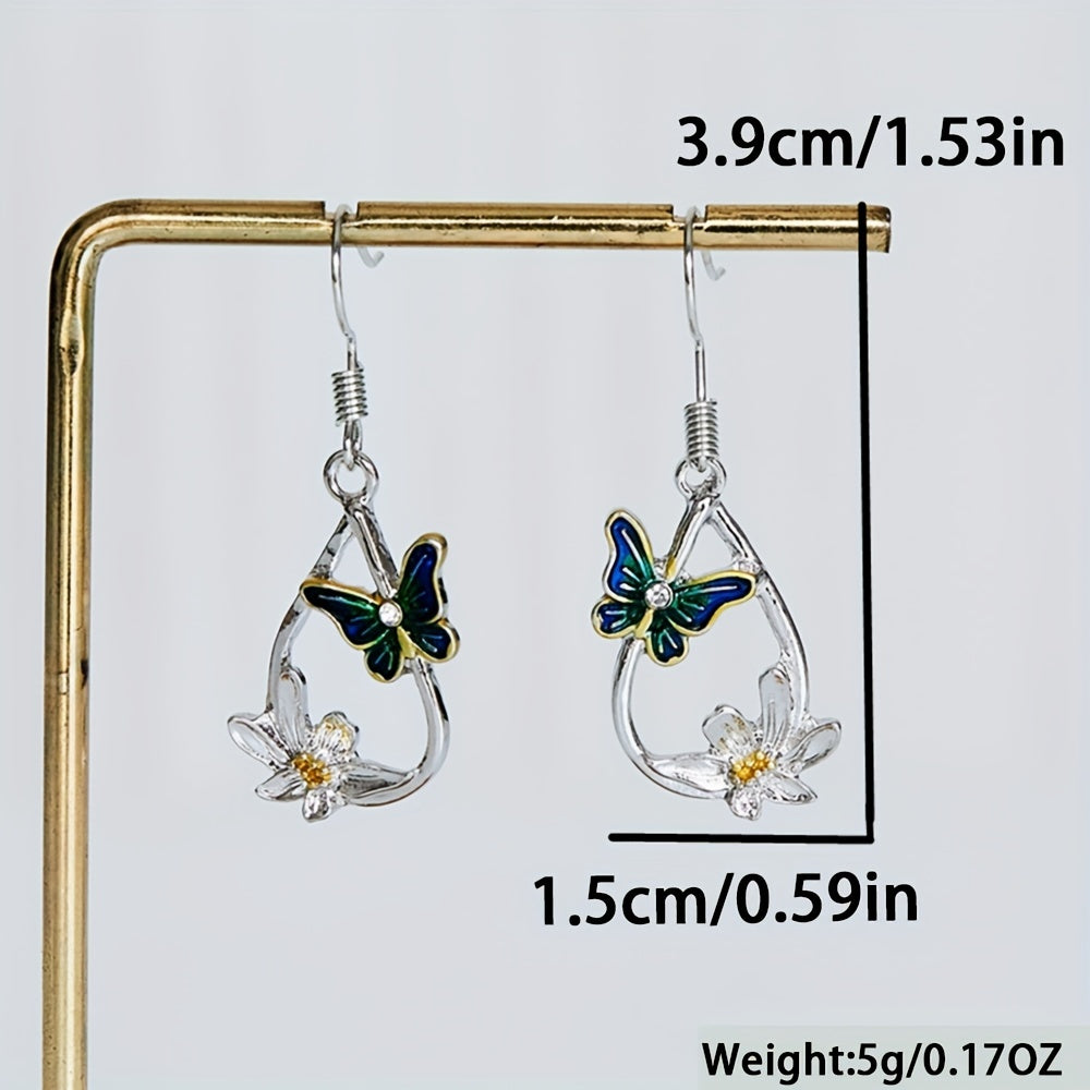Bohemian Feng Shui Drop-shaped Flower Butterfly Pendant Earrings European And American Ladies Romantic Earrings Festival Jewelry