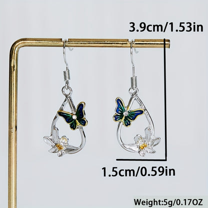 Bohemian Feng Shui Drop-shaped Flower Butterfly Pendant Earrings European And American Ladies Romantic Earrings Festival Jewelry