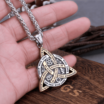 1pc Norse Viking Odin Trinity Pendant Necklace - Vintage Stainless Steel Amulet Jewelry for Men with Wooden Box