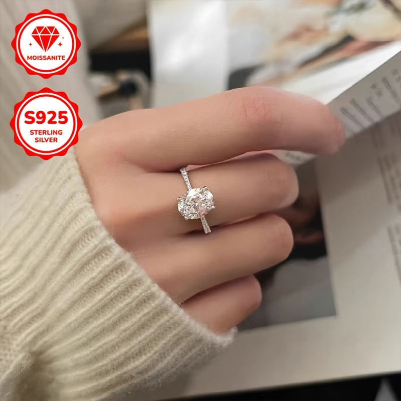 925 Sterling Silver 3ct Moissanite Ring Simple Elegant Ladies Banquet Wedding Sparkle Jewelry With Moissanite Certificate And Exquisite Gift Box