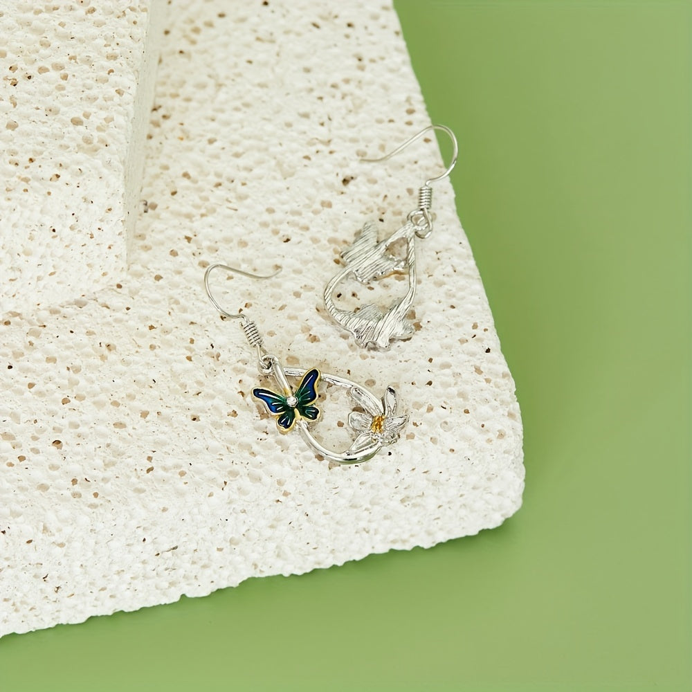 Bohemian Feng Shui Drop-shaped Flower Butterfly Pendant Earrings European And American Ladies Romantic Earrings Festival Jewelry