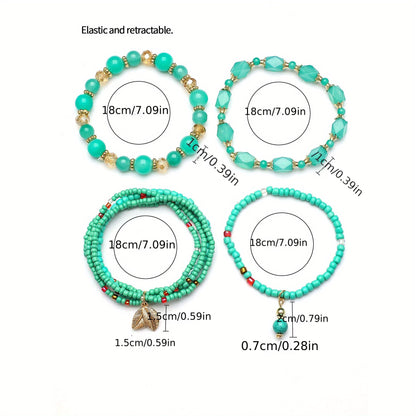 4pcs Rustic Bohemian Leaf Pendant Mens Bracelet Set - Stylish Vacation Jewelry with Adjustable Strings, Handmade Uniqueness for Trendsetters