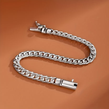 1pc S925 Silver Vintage Style Men's Bracelet, Cool Fashion Jewelry, Hip Hop Punk, Father's Day Gift