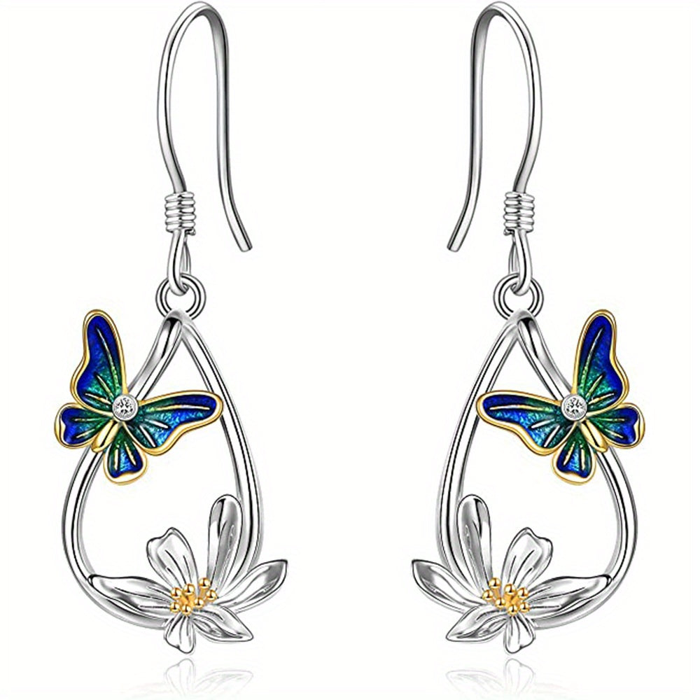 Bohemian Feng Shui Drop-shaped Flower Butterfly Pendant Earrings European And American Ladies Romantic Earrings Festival Jewelry