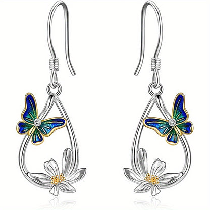 Bohemian Feng Shui Drop-shaped Flower Butterfly Pendant Earrings European And American Ladies Romantic Earrings Festival Jewelry
