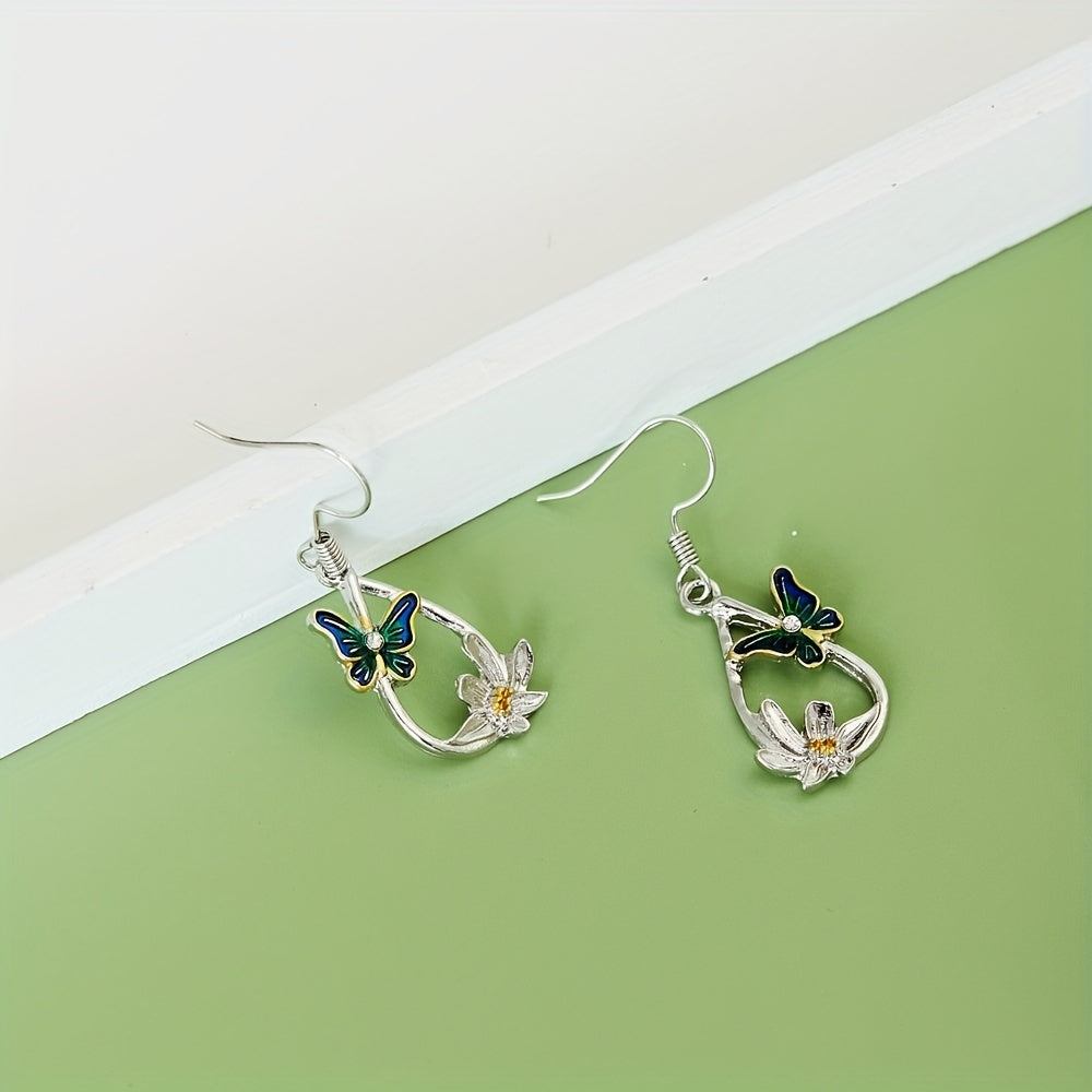 Bohemian Feng Shui Drop-shaped Flower Butterfly Pendant Earrings European And American Ladies Romantic Earrings Festival Jewelry