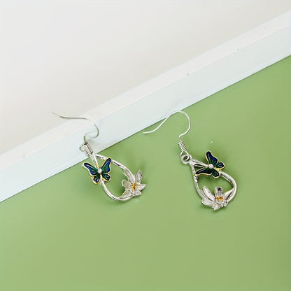 Bohemian Feng Shui Drop-shaped Flower Butterfly Pendant Earrings European And American Ladies Romantic Earrings Festival Jewelry