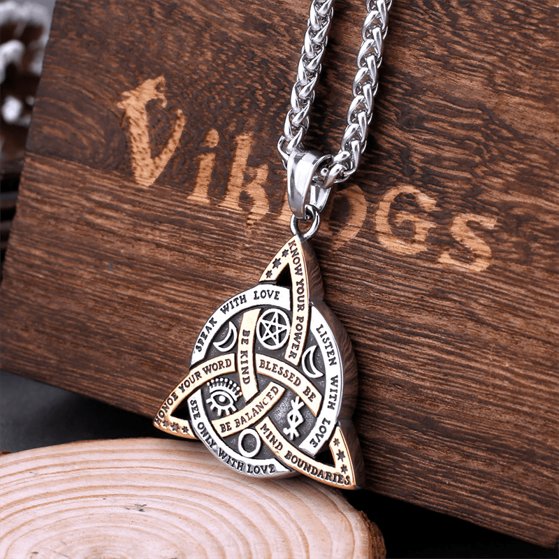 1pc Norse Viking Odin Trinity Pendant Necklace - Vintage Stainless Steel Amulet Jewelry for Men with Wooden Box