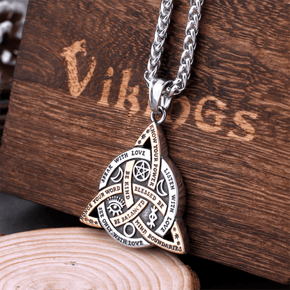 1pc Norse Viking Odin Trinity Pendant Necklace - Vintage Stainless Steel Amulet Jewelry for Men with Wooden Box