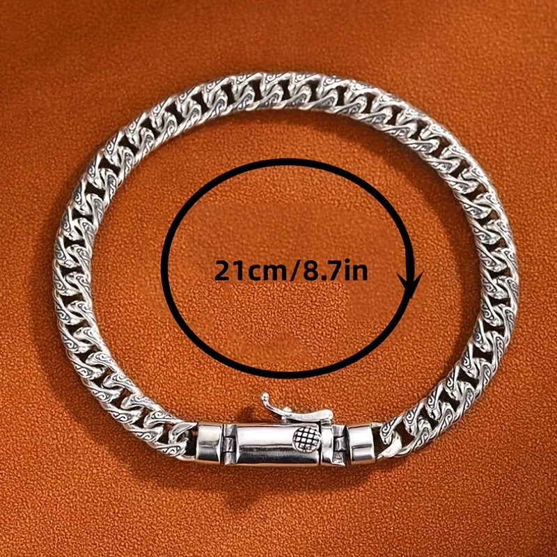 1pc S925 Silver Vintage Style Men's Bracelet, Cool Fashion Jewelry, Hip Hop Punk, Father's Day Gift