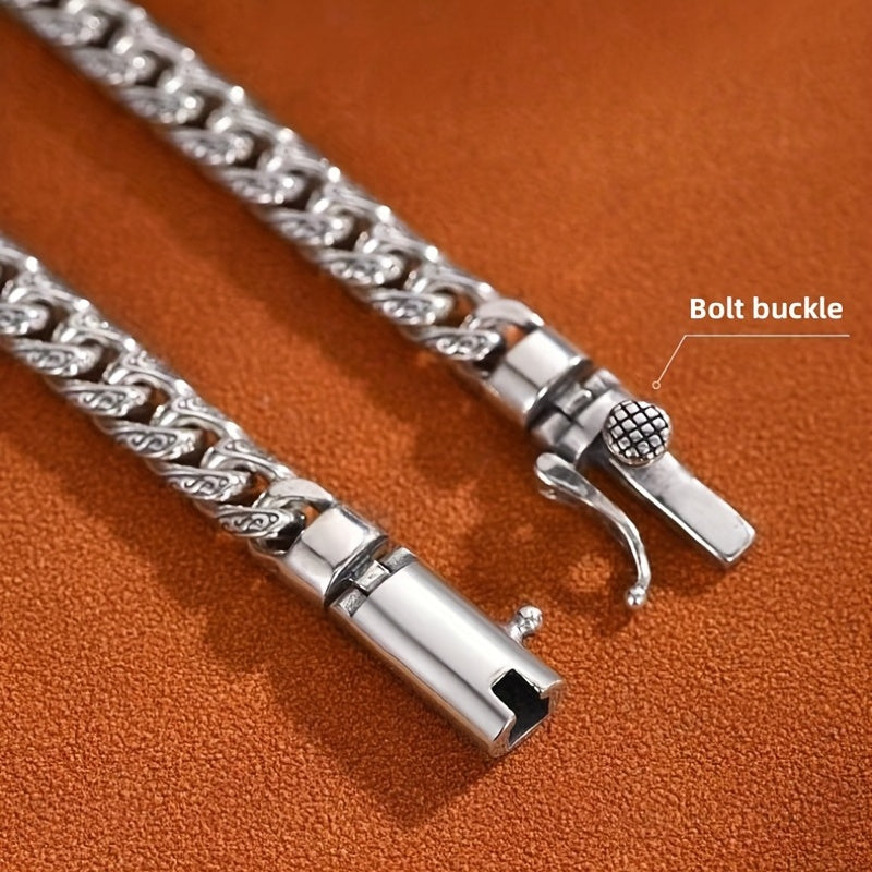 1pc S925 Silver Vintage Style Men's Bracelet, Cool Fashion Jewelry, Hip Hop Punk, Father's Day Gift