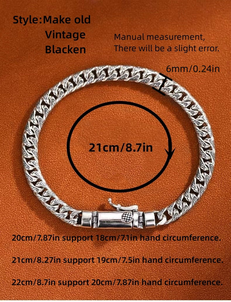1pc S925 Silver Vintage Style Men's Bracelet, Cool Fashion Jewelry, Hip Hop Punk, Father's Day Gift