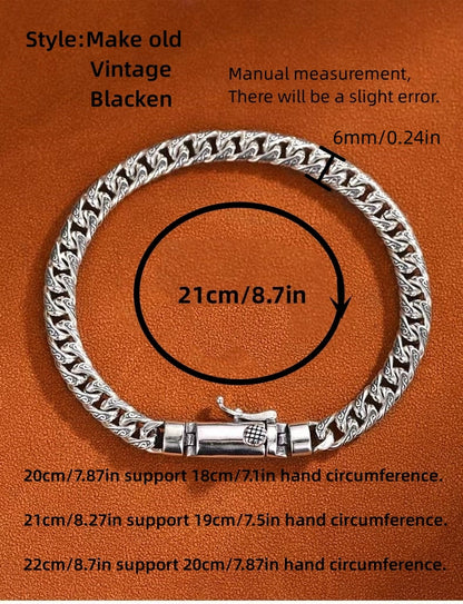 1pc S925 Silver Vintage Style Men's Bracelet, Cool Fashion Jewelry, Hip Hop Punk, Father's Day Gift