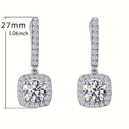 Luxurious Square Shaped Zirconia Dangle Earrings - Hoop - Sterling 925 Silver, Shiny, Luxury Style, Banquet Party, Decorative Ear Jewelry with High-Quality Ornament